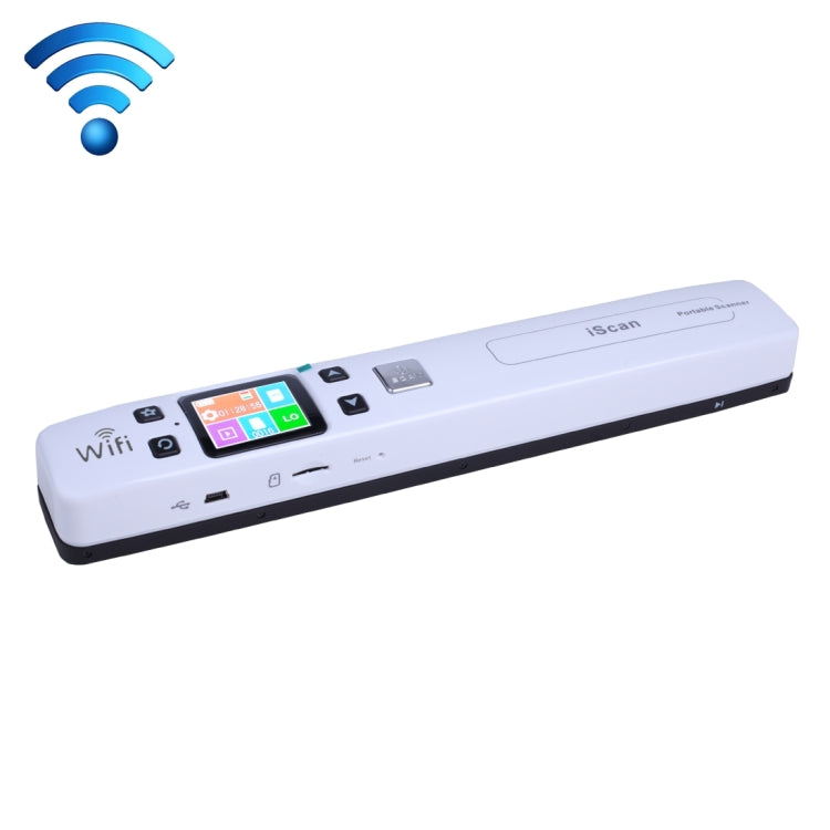 White portable WiFi document scanner with control buttons and color LED screen