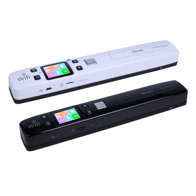White and black portable WiFi document scanners shown together with color displays