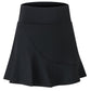 Black flared athletic mini skirt with curved mid-panel and swing hem
