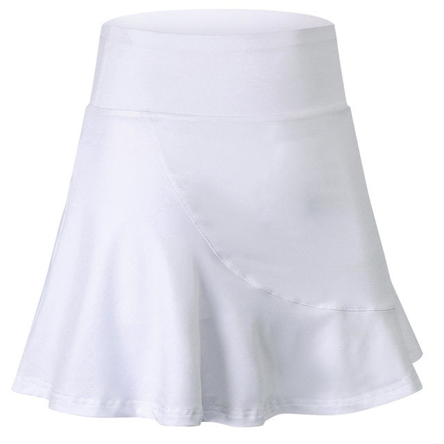 White mini sports skirt with diagonal stitch detail and pleated look