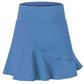 Women's blue A-line sports skirt featuring elastic waistband and curved side seam
