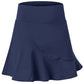 Women’s quick-drying A-line sports skirt, dark blue with wide waistband and flared hem