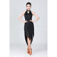 Black halter neck dance dress with beaded fringe neckline and layered tassel skirt