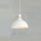 White single-head industrial pendant light with curved metal shade and hanging chain