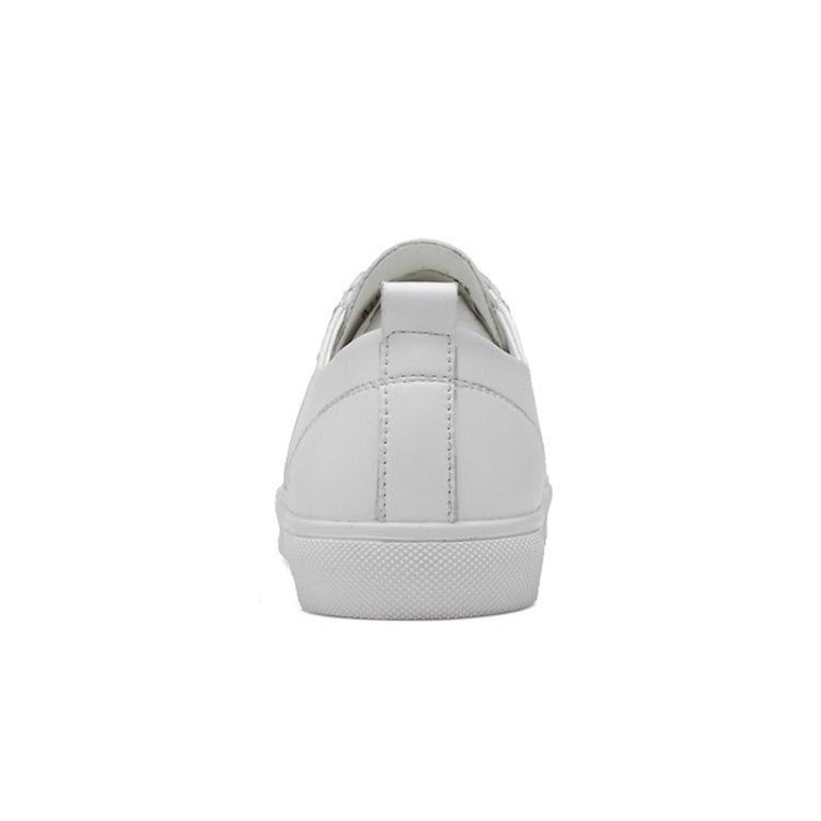 Men's white sneakers heel view with rear tab and padded collar