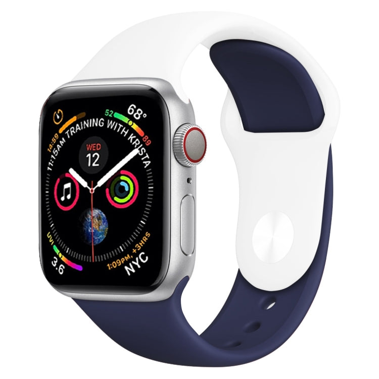 Silicone double-color Apple Watch 42mm band, white and dark navy with strap holes