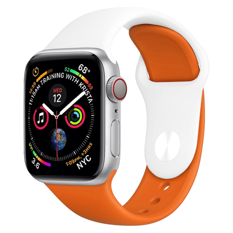 Silicone double-color Apple Watch 42mm band, white and orange with buckle holes