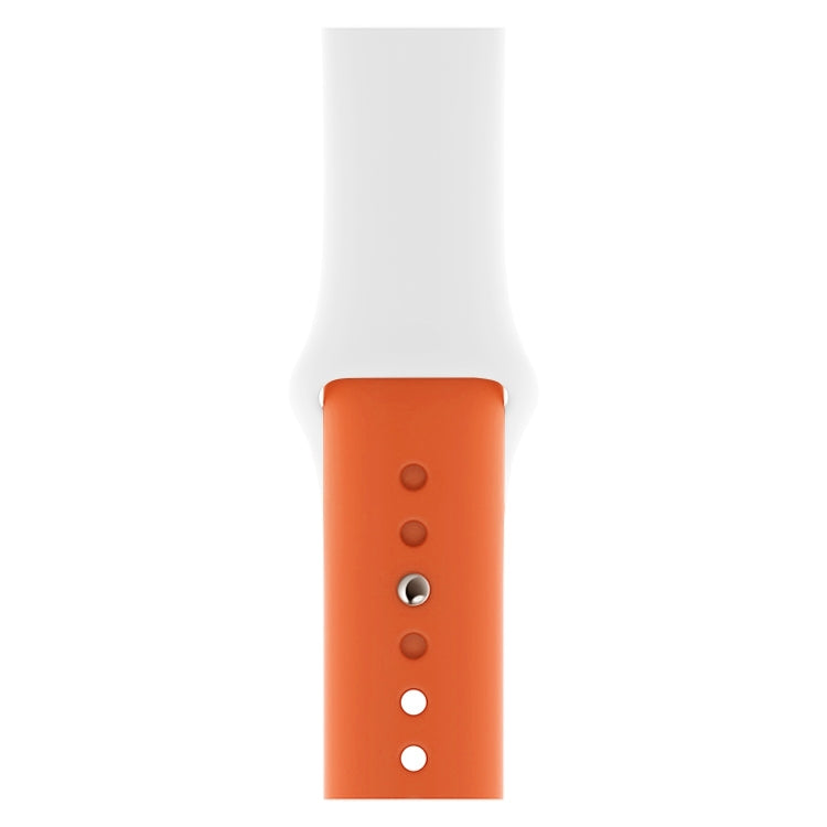 Silicone Apple Watch 42mm band in orange, with adjustable pin and strap holes