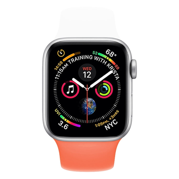 Silicone double-color Apple Watch 42mm band, white and orange with round metal pin