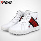 White high-top women's sneakers with white laces and red side stripe detail
