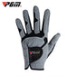 Gray left-hand golf glove with black anti-slip palm patch and stitched finger panels