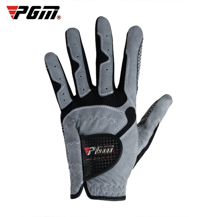 Microfiber golf glove with anti-slip palm, dark and gray, left-hand style
