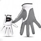 White sheepskin golf gloves with textured anti-slip palm and black wrist trim