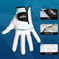 White golf glove with elastic wrist band and textured anti-slip palm
