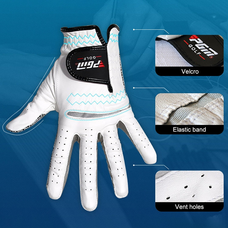 White golf glove with elastic wrist band and textured anti-slip palm