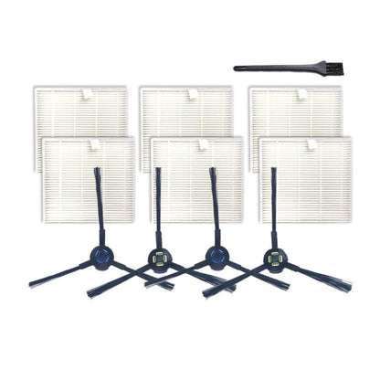 Robot vacuum brush and filter set with white pleated filters and blue side brushes