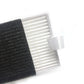 Black foam filter with white ridged insert and fabric tab