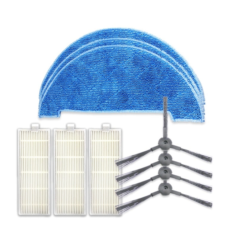 Robot vacuum accessory kit: blue microfiber pad, side brushes, and white filters