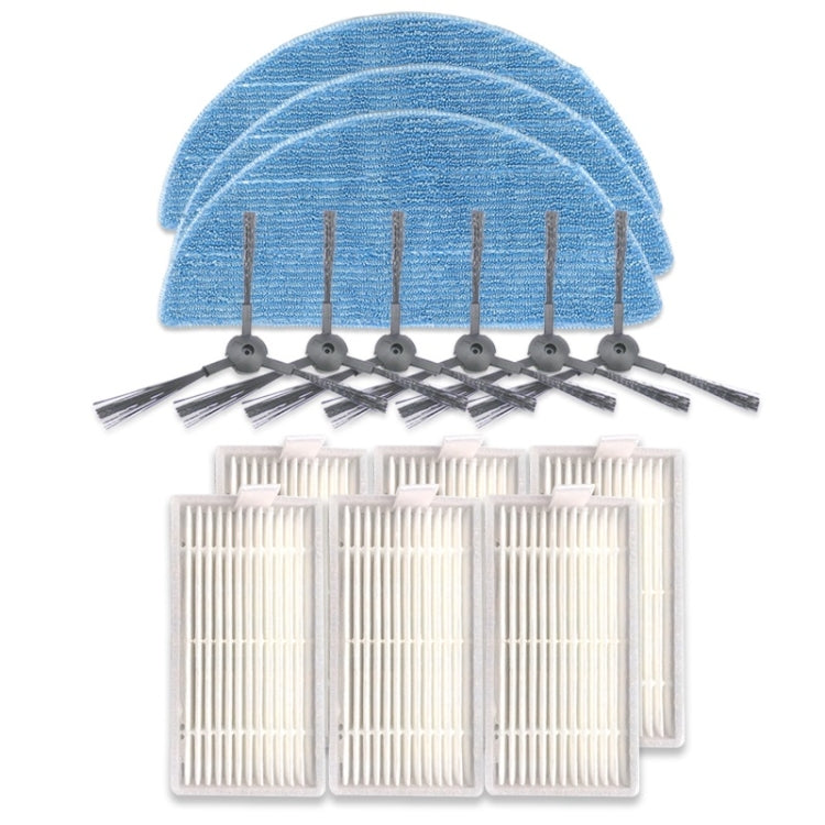 Robot vacuum replacement kit: blue side brush with black bristles and white filters