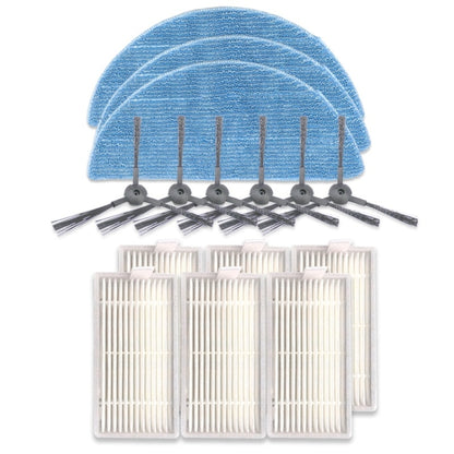 Robot vacuum replacement kit: blue side brush with black bristles and white filters