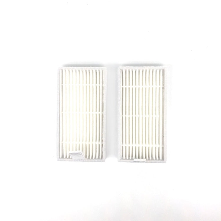 Robot vacuum replacement filter inserts, two white rectangular pleated pads