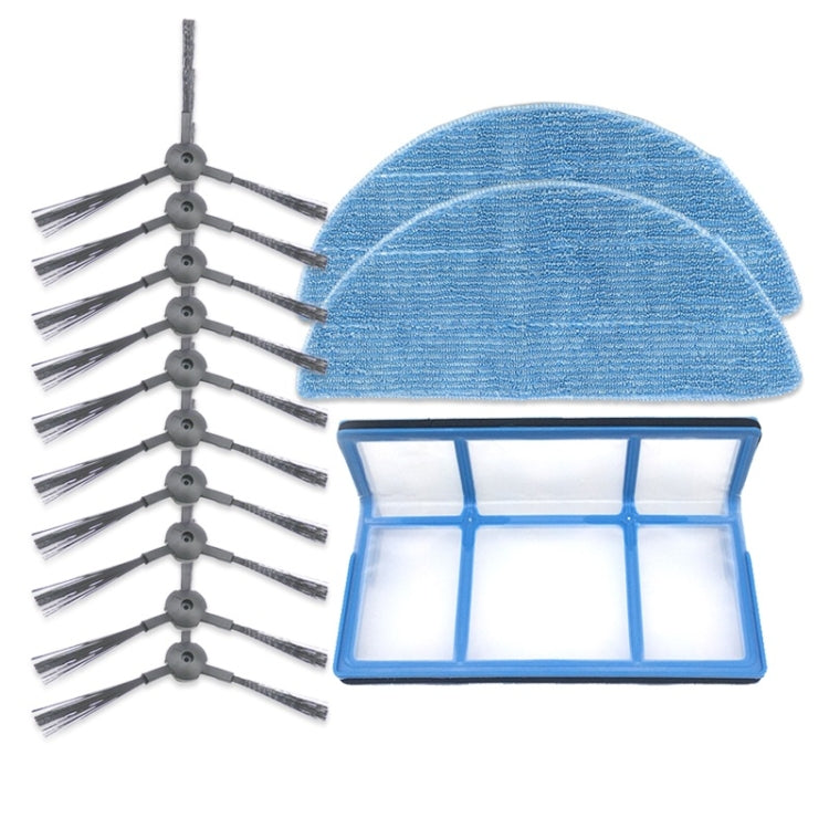 Robot vacuum filter set with side brushes, blue cloth pad and filter frame