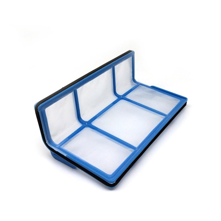 Blue-and-black filter frame tray with white filter media inside
