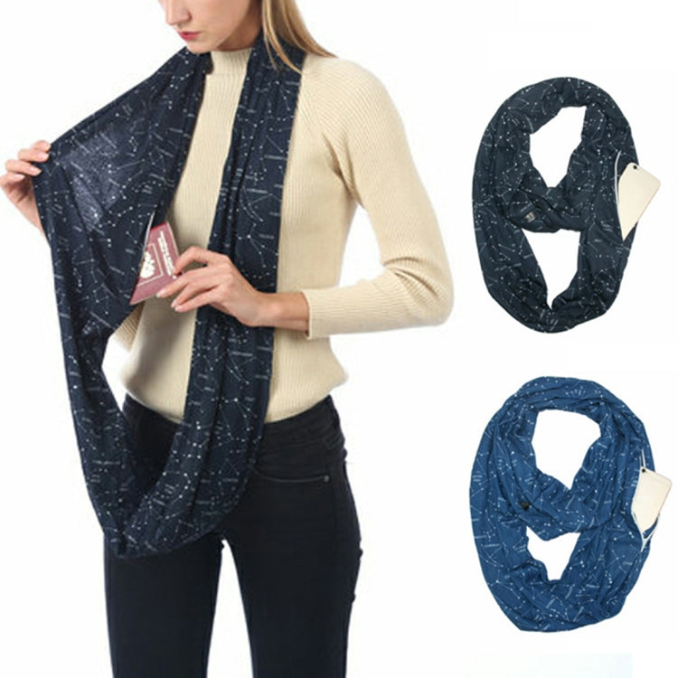 Infinity scarf with dark leopard-style print, shown as a loop with phone tag