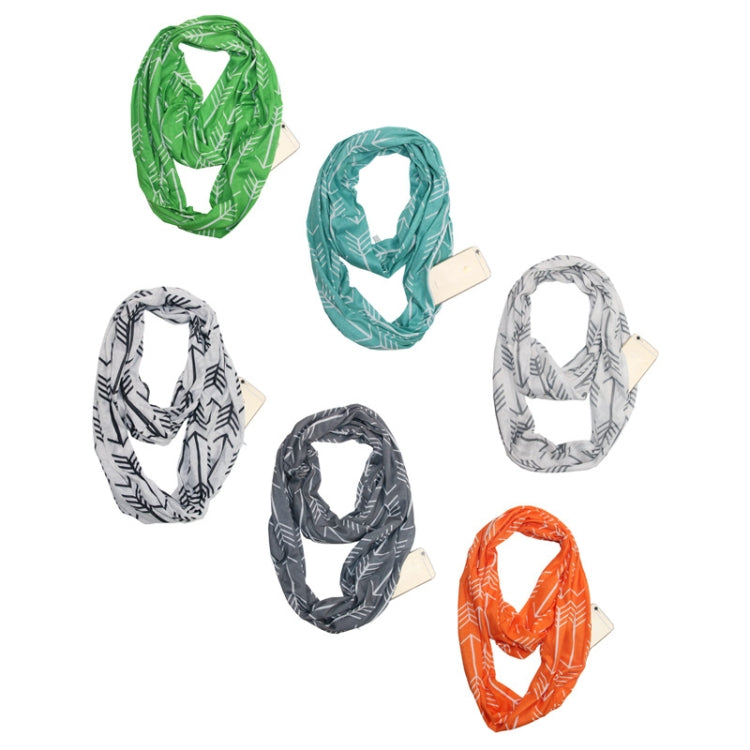 Assorted leopard print infinity scarves in green, teal, gray, and orange, with tags
