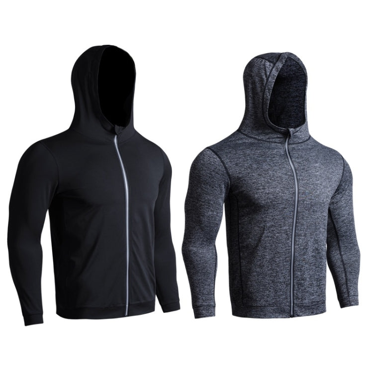 SIGETU men hooded zip coat, black and heather gray, zip-front hoodies shown