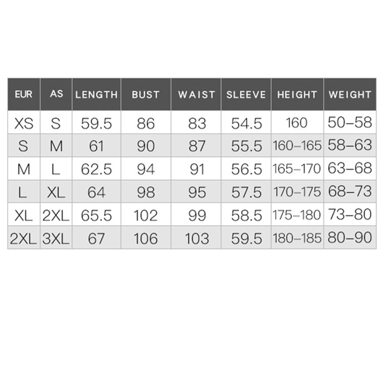 Size chart table for SIGETU men hooded zip coat: fur, length, bust, waist, sleeve