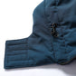 Blue jacket sleeve cuff and hem with snap detail and stitched pocket panel