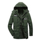 Men's green hooded long-sleeve jacket with zip front and chest patch pocket