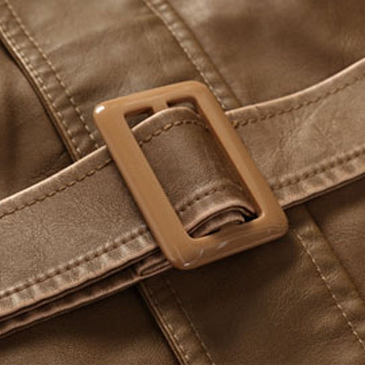 Khaki leather jacket waist belt with rectangular buckle