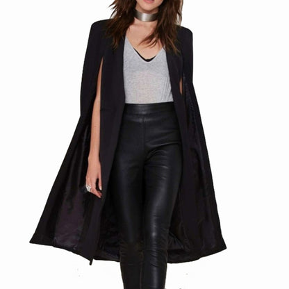 Women unbuttoned cape shawl coat, black, draped open front