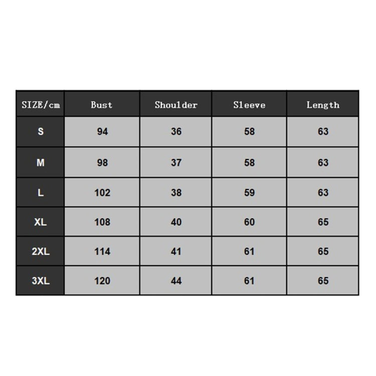 Size chart for ladies sequin baseball jacket: bust, shoulder, sleeve, length