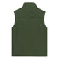 Men's dark green sleeveless vest back view with stand collar and stitched panel