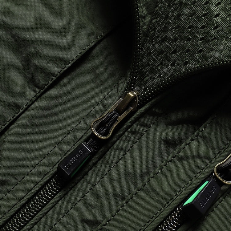 Vest zipper close-up with metal pull tab and stitched placket