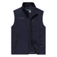 Men's dark blue work vest with stand collar, full zipper, chest pocket and side pouch