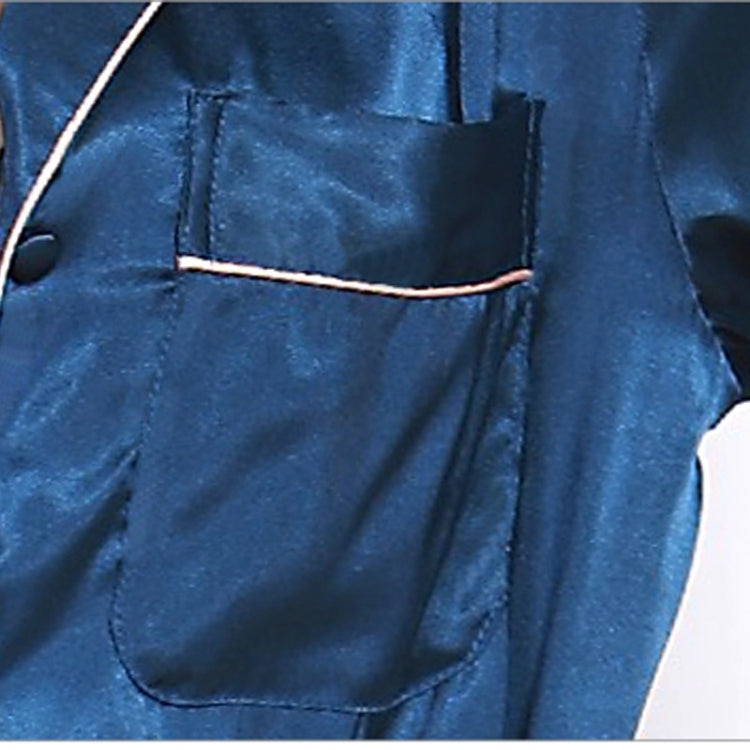 Blue silk pajama nightgown chest pocket with contrast piping and buttoned front