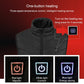 Dark blue hooded heated puffer coat with one-button control on chest