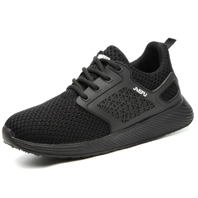 Black lace-up electrical-insulating work shoes with breathable mesh upper