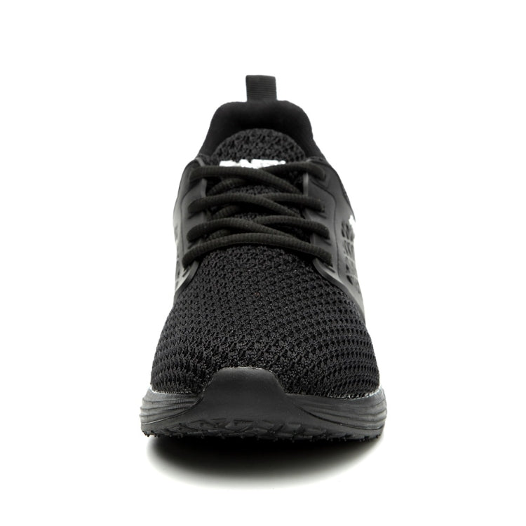Black lace-up electrical-insulating work shoes front view with mesh upper