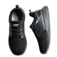 Black electrical-insulating work shoes side view showing interior lining and heel collar