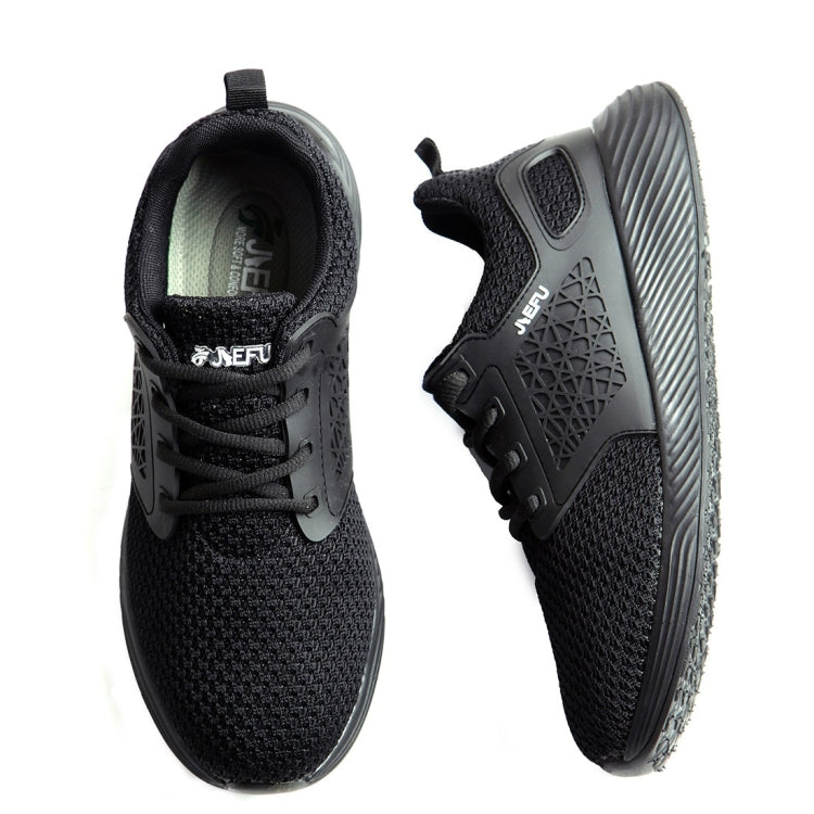 Black electrical-insulating work shoes side view showing interior lining and heel collar