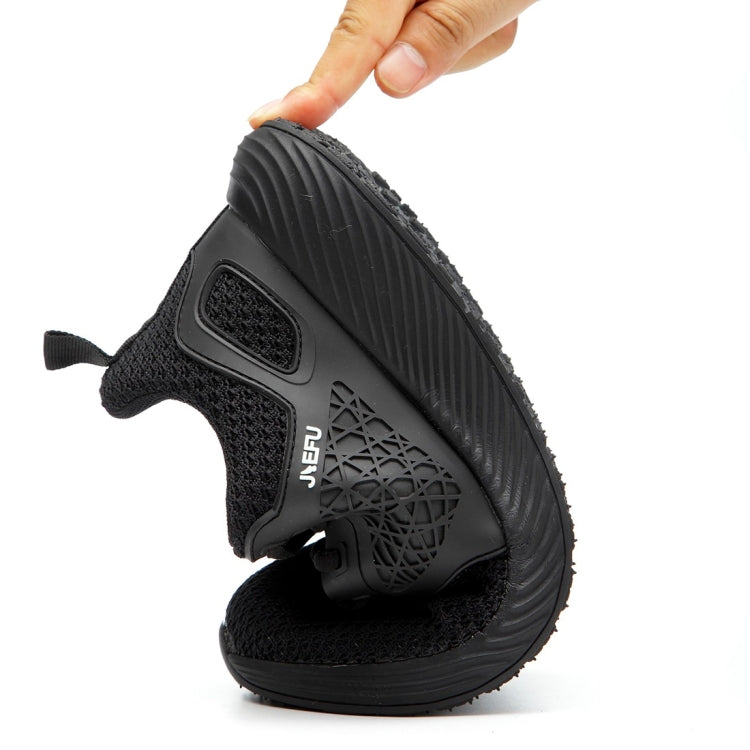 Black electrical-insulating work shoes heel and side details with protective rubber pad