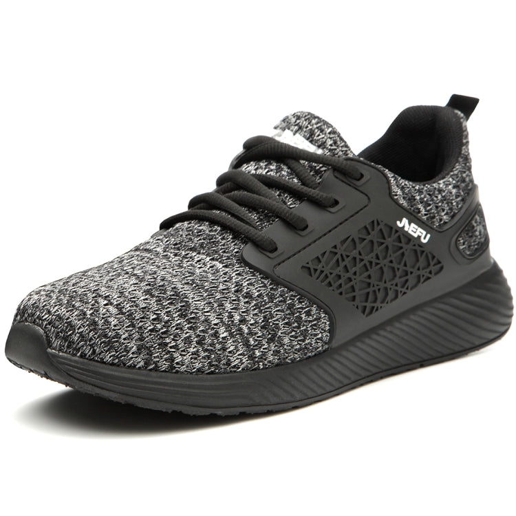 Electrical insulating work shoe, black collar and laces with grey breathable fabric upper