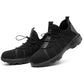 Black breathable safety sneakers pair with lace-up closures and protective overlays