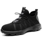Black work shoe with mesh upper, lace-up top, and durable rubber sidewall