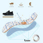 Black mesh work safety shoe with lace-up closure and textured rubber sole
